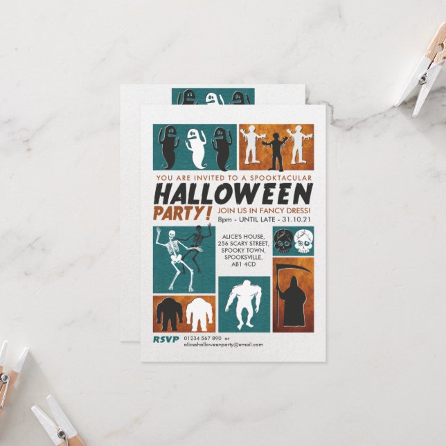 Retro Halloween-Party Einladung (Vorderseite/Rückseite Beispiel)