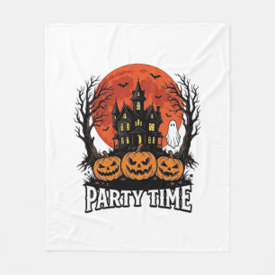 Retro-Halloween-Party-Time-Geister-Kürbis-Shirt_1 Fleecedecke