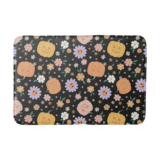 Retro Halloween Pumpkins und Blume Muster Badematte (Vorderseite)