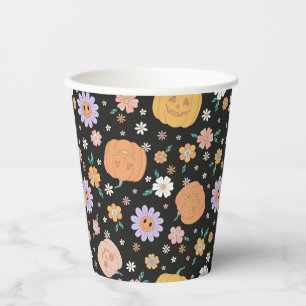 Retro Halloween Pumpkins und Blume Muster Pappbecher