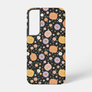 Retro Halloween Pumpkins und Blume Muster Samsung Galaxy Hülle