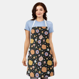 Retro Halloween Pumpkins und Blume Muster Schürze