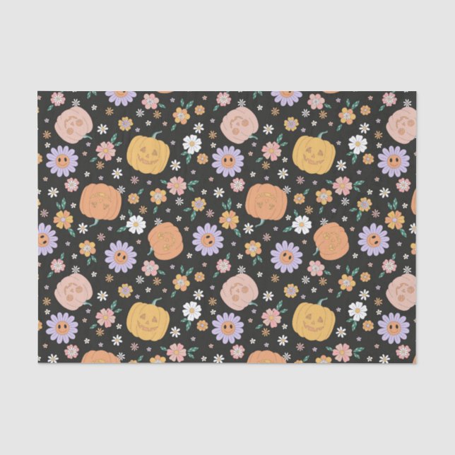Retro Halloween Pumpkins und Blume Muster Seidenpapier (Vorderseite)