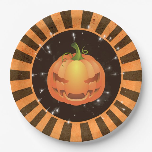 Retro Halloween Rays, Jack o'lantern Pappteller (Vorderseite)