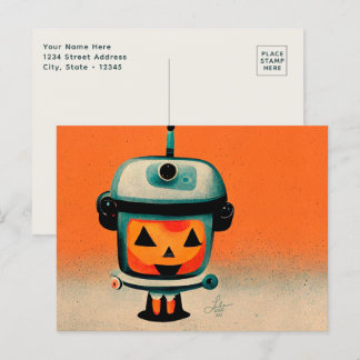 Retro Halloween Robot 002 ・ Niedliche Kinderkunst Postkarte