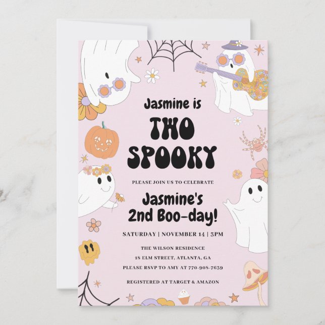 Retro Halloween rose 2e anniversaire Invitation (Devant)