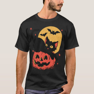 Retro Halloween schwarze Katze Grafik Männer Fraue T-Shirt