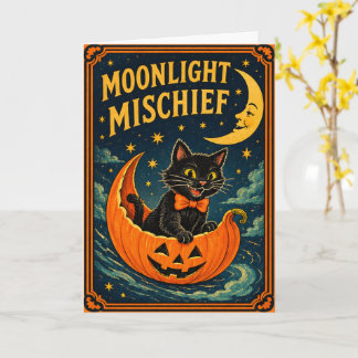 Retro Halloween Schwarze Katze & Mond Karte