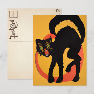 Retro-Halloween-Schwarze-Katze-Postkarte Postkarte