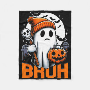 Retro Halloween Shirts Women Bruh Ghost Ha Fleecedecke