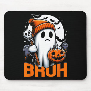 Retro Halloween Shirts Women Bruh Ghost Ha Mousepad