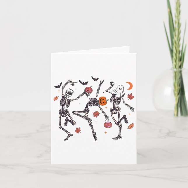 Retro Halloween Skeleton Dancing Pumpkin Geschenk  Karte (Vorderseite)