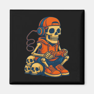 Retro Halloween Skelett Gamer Videospiel Jungen M Magnet