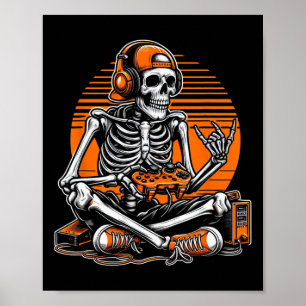 Retro-Halloween-Skelett-Gamer-Videospiel-Jungen M Poster