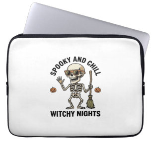 Retro-Halloween-Skelett-Gravur Hexenbesen-Shirt Laptopschutzhülle