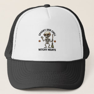 Retro-Halloween-Skelett-Gravur Hexenbesen-Shirt Truckerkappe
