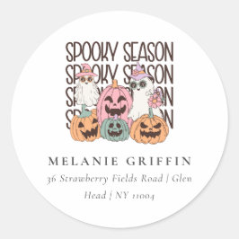 Retro Halloween Spooky Season Ghost Address Labels Runder Aufkleber
