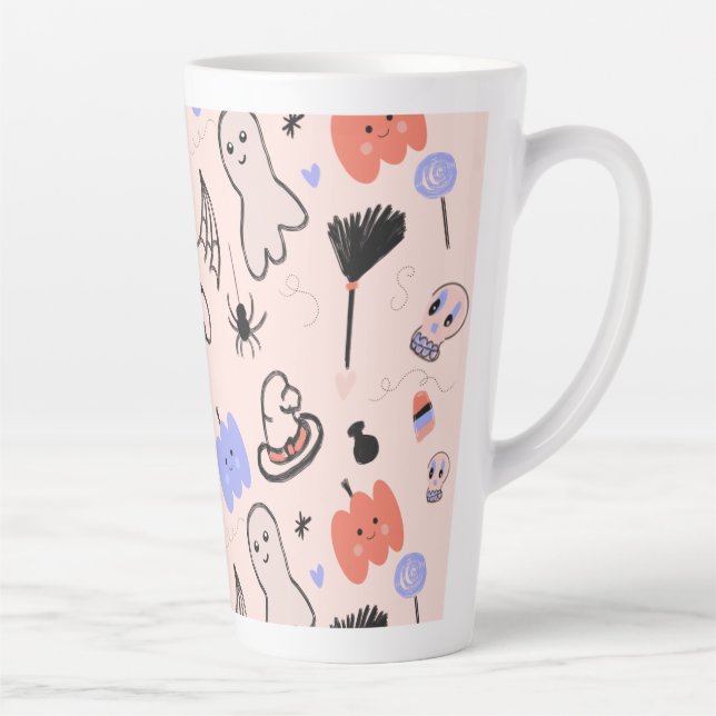Retro Halloween Vintage Doodé à thème Café Mug (Droite)