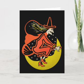 Retro Halloween Witch Card Feiertagskarte