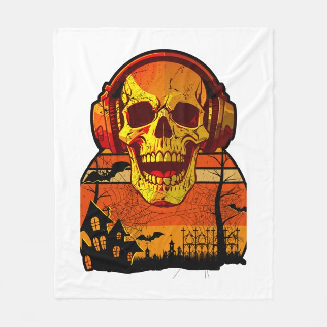 Retro Hallowen Skull Sticker Fleecedecke (Vorderseite)
