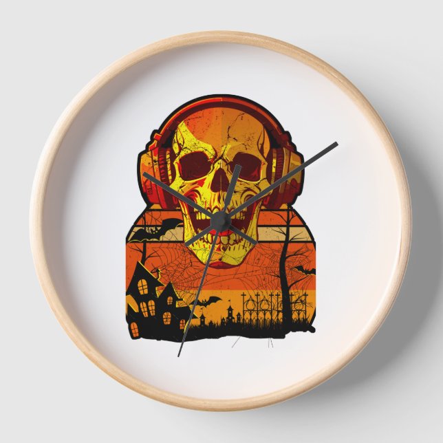 Retro Hallowen Skull Sticker Uhr (Vorderseite)