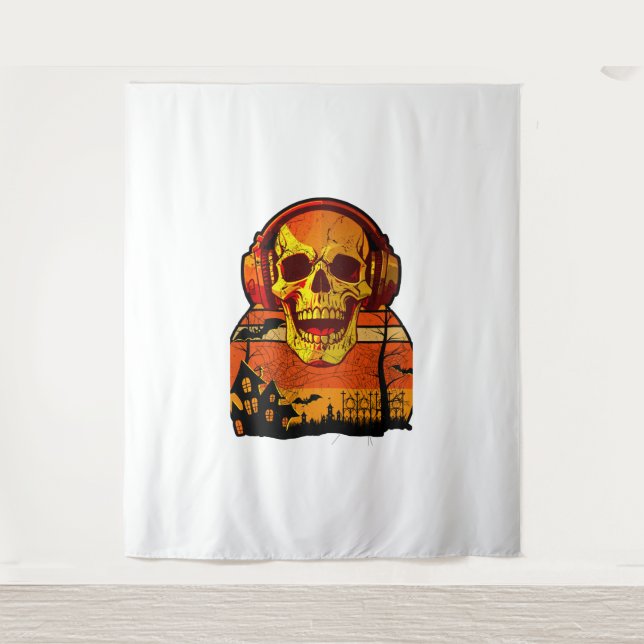 Retro Hallowen Skull Sticker Wandteppich (Vorderseite)