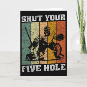 Retro halt dein Fünf-Loch lustig Vintage Eishockey Karte