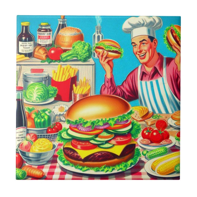 Retro Hamburger Comic Illustration Fliese (Vorderseite)