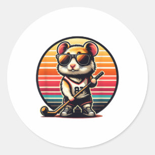 Retro-Hamster-Feldhockeyspieler-Team Runder Aufkleber