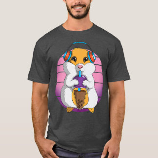 Retro Hamster K-Pop Tea Drink Headphone Music Kawa T-Shirt