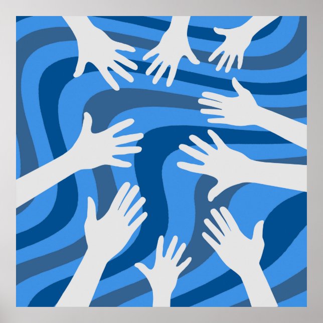 Retro Hand Blue Lines Art Poster (Vorne)