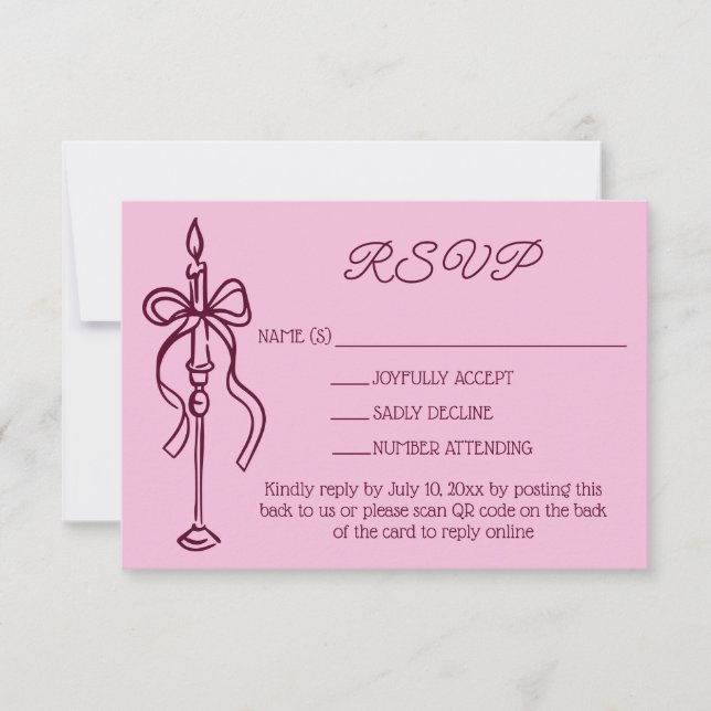 Retro Hand Drawn Burgundy Wedding Website QR Code RSVP Karte (Vorderseite)