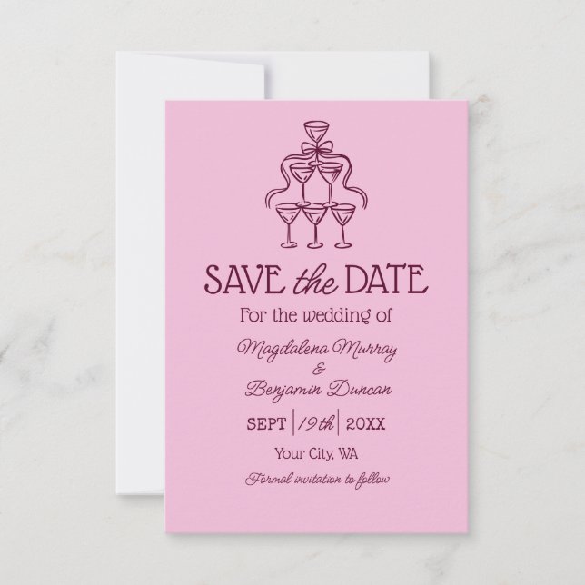 Retro Hand Drawn Champagne Tower Photo Wedding Save The Date (Vorderseite)