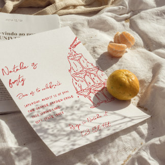 Retro Hand Drawn Champagner Tower 40. Geburtstag Einladung