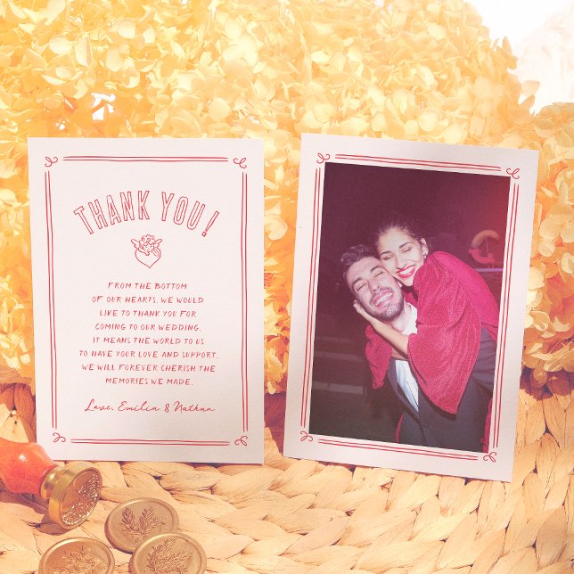 Retro Hand Drawn Cupid Modern Photo Wedding Dankeskarte (Von Creator hochgeladen)