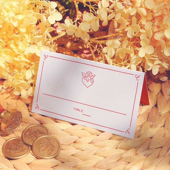 Retro Hand Drawn Cupid  Wedding Guest Table Number Platzkarte (Von Creator hochgeladen)