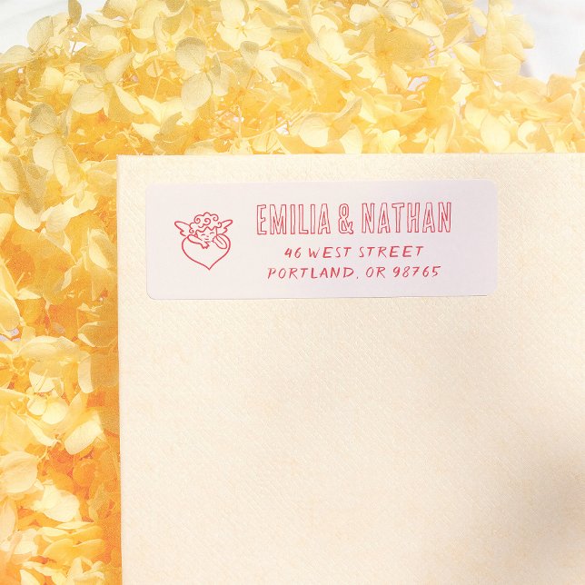 Retro Hand Drawn Cupid Wedding Return Address (Von Creator hochgeladen)