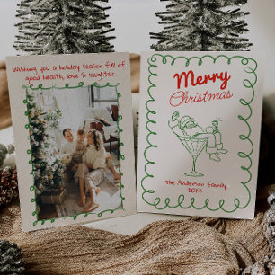 Retro Hand Drawn Fun Santa Champagne Weihnachten