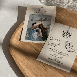 Retro Hand Drawn geschrieben Cupid Foto Chic Hochz Einladung