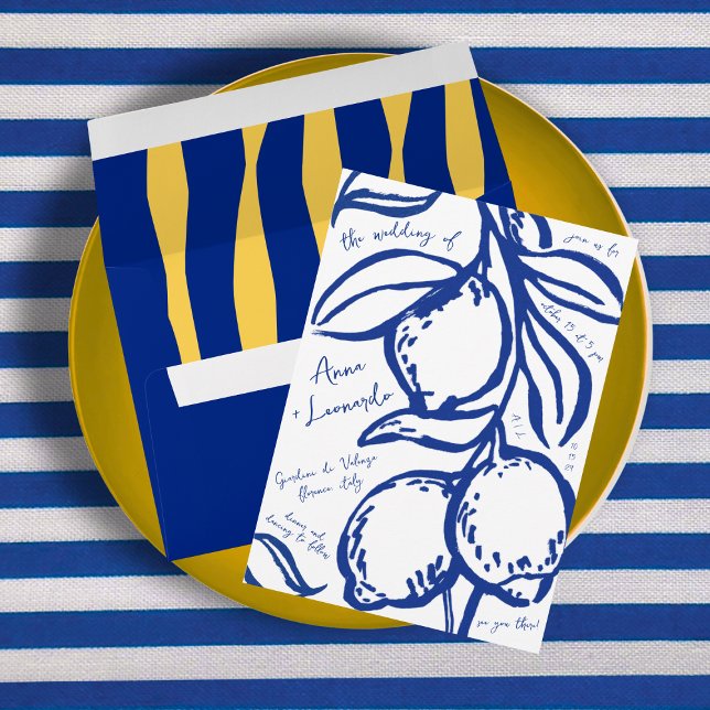 Retro Hand Drawn Handwritten Blue Italian Wedding Einladung (Von Creator hochgeladen)