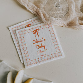 Retro Hand Drawn Orang Bow Gingham Baby Shower Serviette