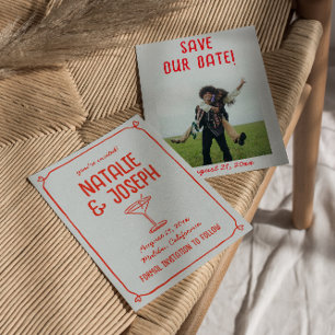 Retro Hand Drawn Red Blue Cocktail Foto Hochzeit Save The Date