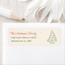 Retro Hand Drawn Red Green Christmas Tree Adress