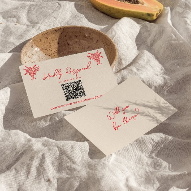 Retro Hand Drawn Red Unique QR Code Wedding RSVP (Créateur téléchargé)