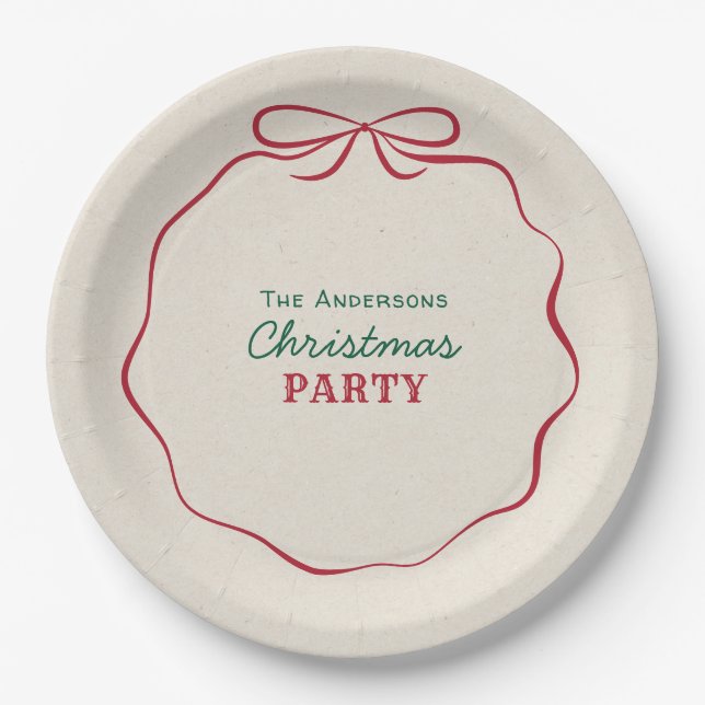 Retro Hand Drawn Ribbon Bow Christmas Party Pappteller (Vorderseite)