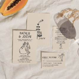 Retro Hand Drawn Sketchy Quirky Einzigartige Hochz Einladung