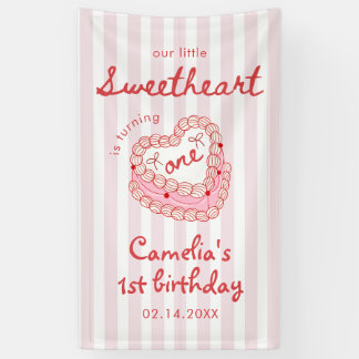 Retro Hand Drawn Valentine Girl First Birthday Banner