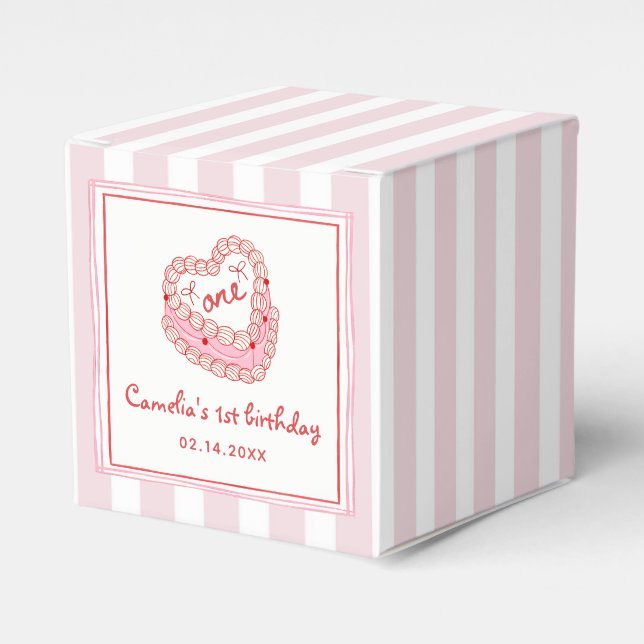 Retro Hand Drawn Valentine Girl First Birthday Geschenkschachtel (Vorderseite)