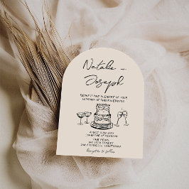 Retro Hand Drawn Written Cake Quirky Arch Wedding Einladung