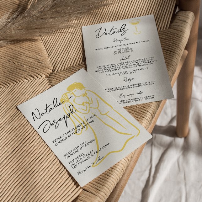 Retro Hand Drawn Written Summer All In One Wedding Einladung (Von Creator hochgeladen)